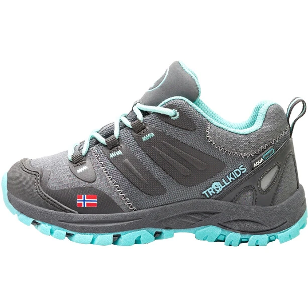 TROLLKIDS Rondane Hiker Chaussures Basses Enfant, Gris/turquoise 2 TROLLKIDS Rondane Hiker Chaussures Basses Enfant, Gris/turquoise – Image 2